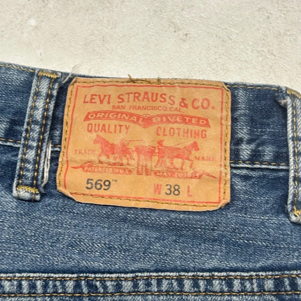 Levis 569 Denim Shorts Blue Mens 38 Loose Straight Baggy Jorts Skater Streetwear